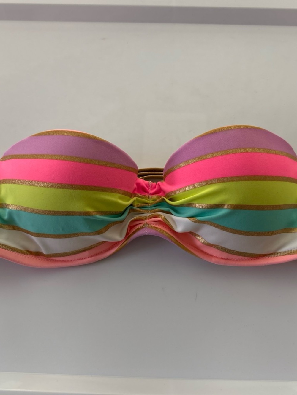 Victoria's Secret Beach Pink & Turquoise Striped Bandeau Bikini Top